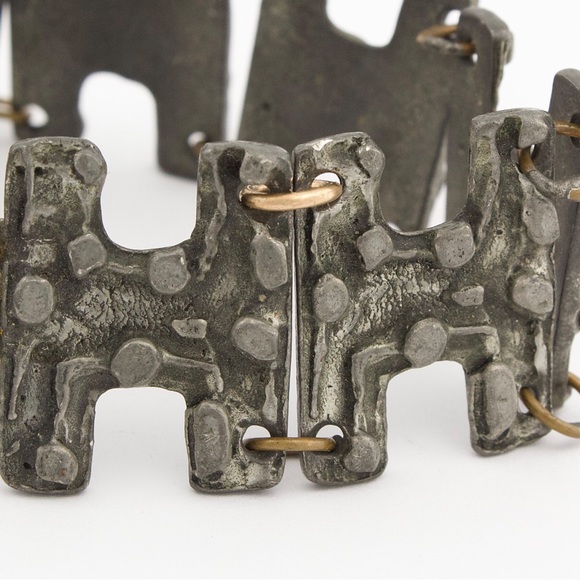Vintage Robert Larin Pewter Panel Link Bracelet Brutalist Modernist Style 1960s - Picture 5 of 5